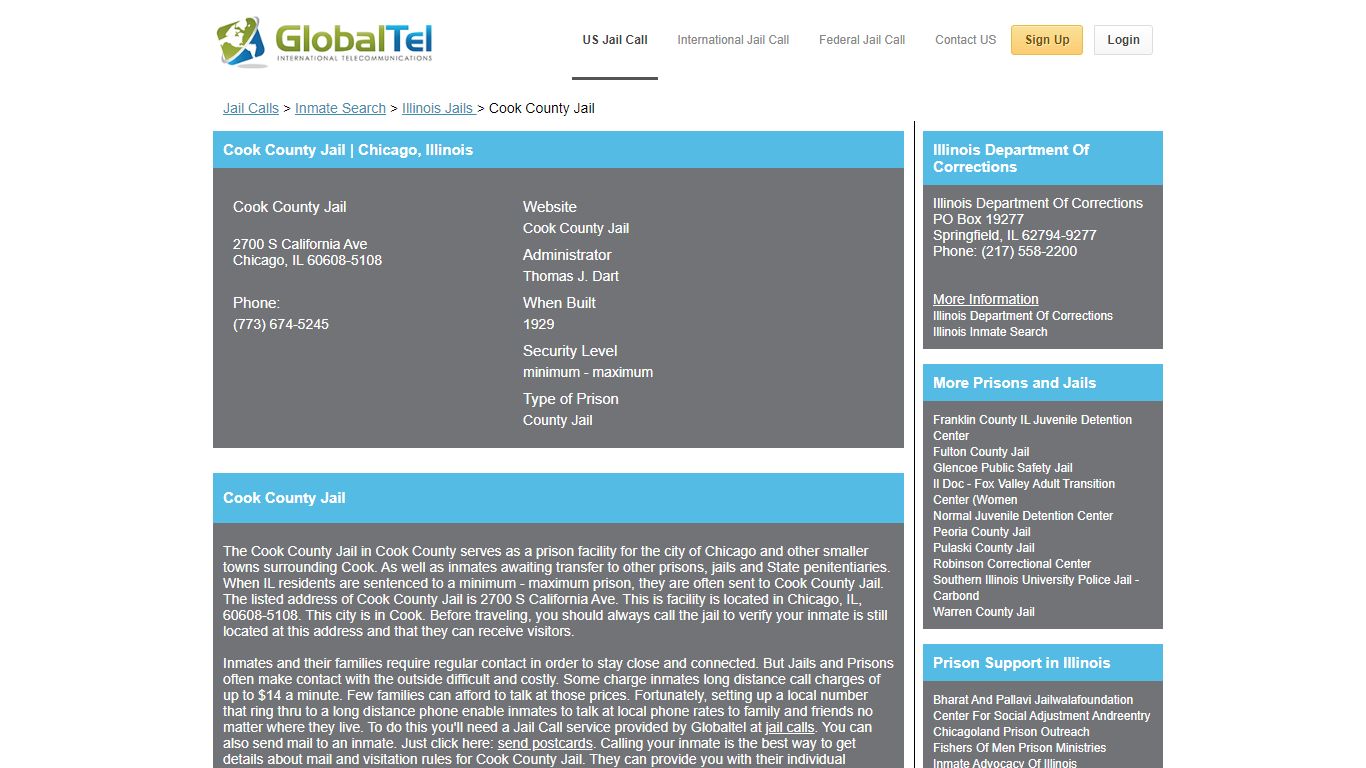 Cook County Jail Chicago IL | Cook County Jail information from GlobalTel
